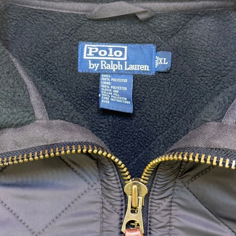 Polo Ralph Lauren Mens XL Quilted‎ Barn Jacket Brown Suede Trim Fleece Vintage